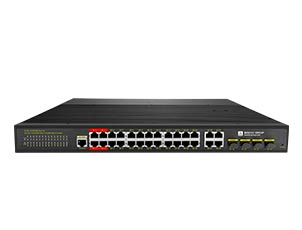 Managed 24 Port Industrial PoE++ Switch With 4 Gigabit RJ45/SFP Combo Uplink