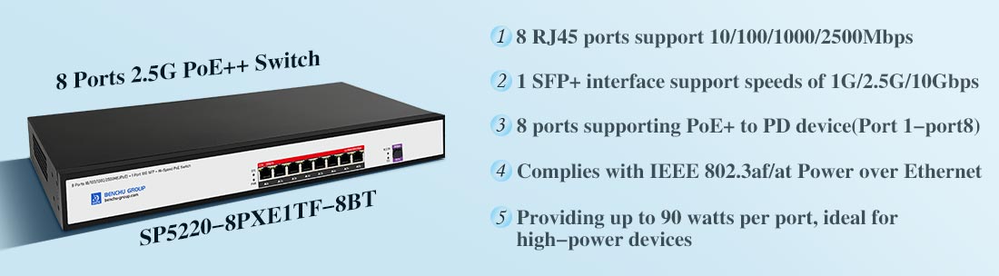 8 Ports PoE++ 2.5G PoE Switch