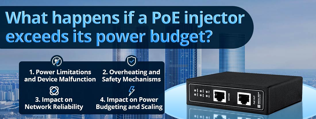 What happens if a PoE injector exceeds its power budget?