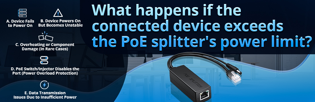 What happens if the connected device exceeds the PoE splitter's power limit What happens if the connected device exceeds the PoE splitter's power limit