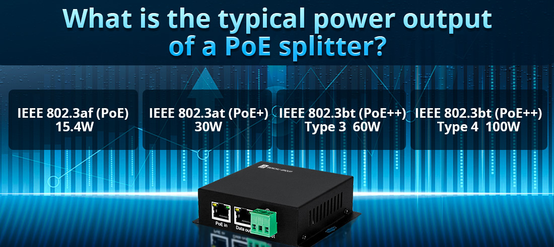 What is the typical power output of a PoE splitter