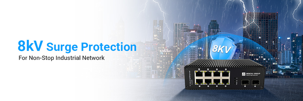8 Ports Gigabit Industrial PoE Switch with 8kV lightning protection 8 Ports Gigabit Industrial PoE Switch with 8kV lightning protection