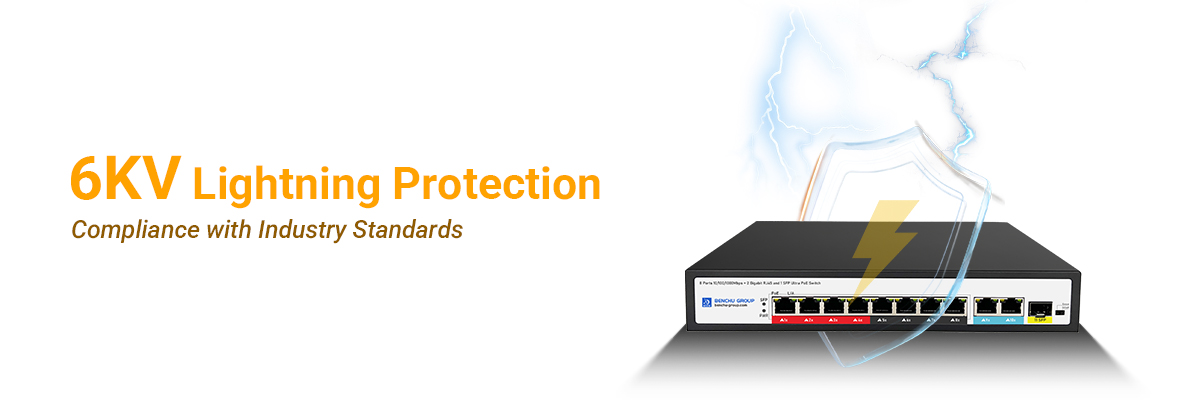 UPoE+ Switch equipped with 6KV lightning protection
