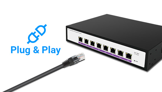 Pure unmanaged hardware switching plane running immediately upon network cable insertion with zero CLI or IP configuration overhead.