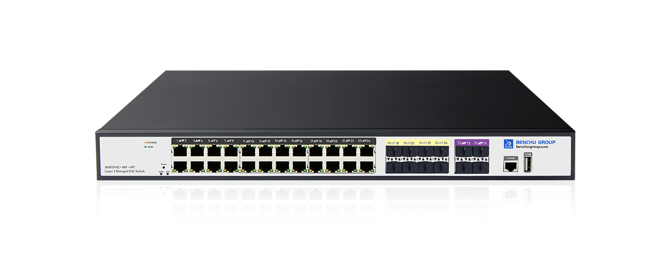 SP7500-24PGE8GFC4TF-L3M white label 24 port gigabit managed enterprise PoE switch with 10G SFP plus uplinks