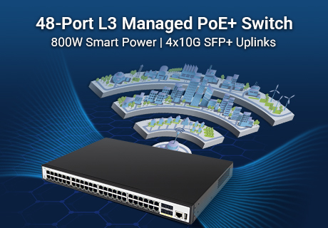 SP7500-48PGE4TF-L3M-800W: Alimenta 48 dispositivos y aumenta la velocidad de la red troncal con 4 enlaces ascendentes SFP+ de 10 G