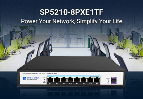 SP5210-8PXE1TF: Switch PoE+ de 8 puertos y 2,5 Gb con enlace ascendente SFP+ de 10 Gb: potencia, velocidad y simplicidad.