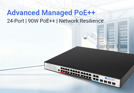 El avanzado switch gestionado Gigabit PoE++ de 24 puertos ofrece 90 W por puerto y una mayor resiliencia de la red.